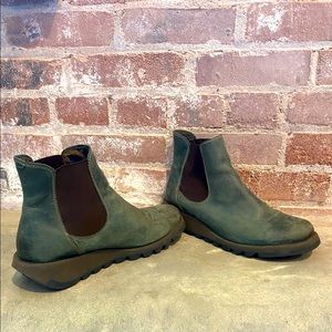Fly London Green Leather Booties